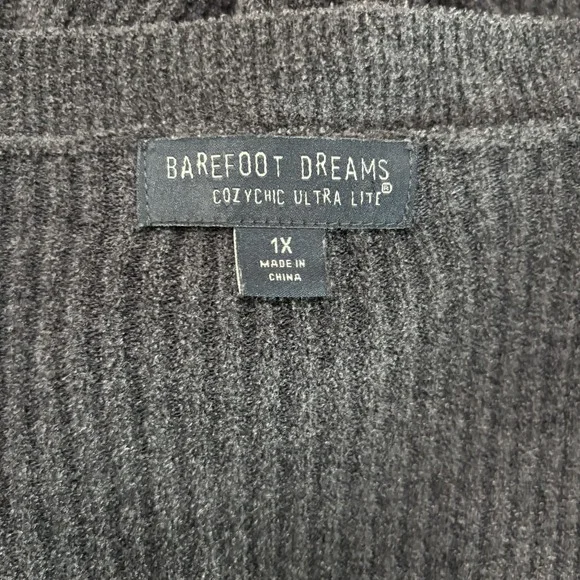 BAREFOOT DREAMS Tunic Sweater Womens 1X Gray Navy Cozy‎ Chic Ultra Lite V-Neck - Picture 6 of 8
